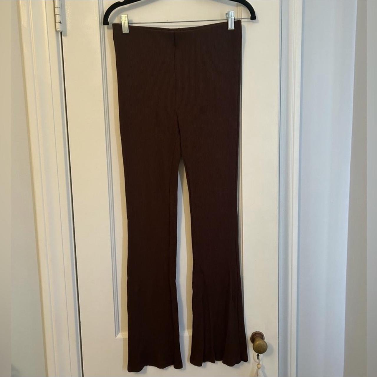 Brown flare ribbed leggings Worn only once Elastic... - Depop