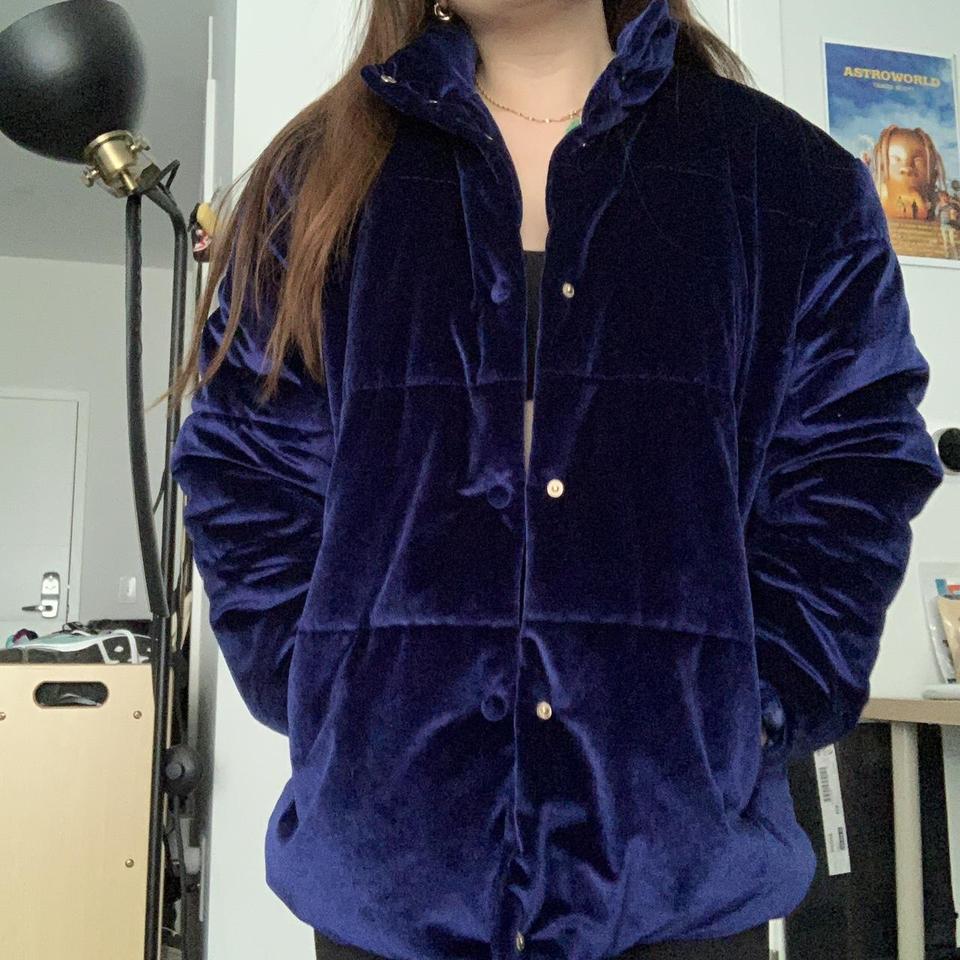 Blue velvet puffer outlet coat