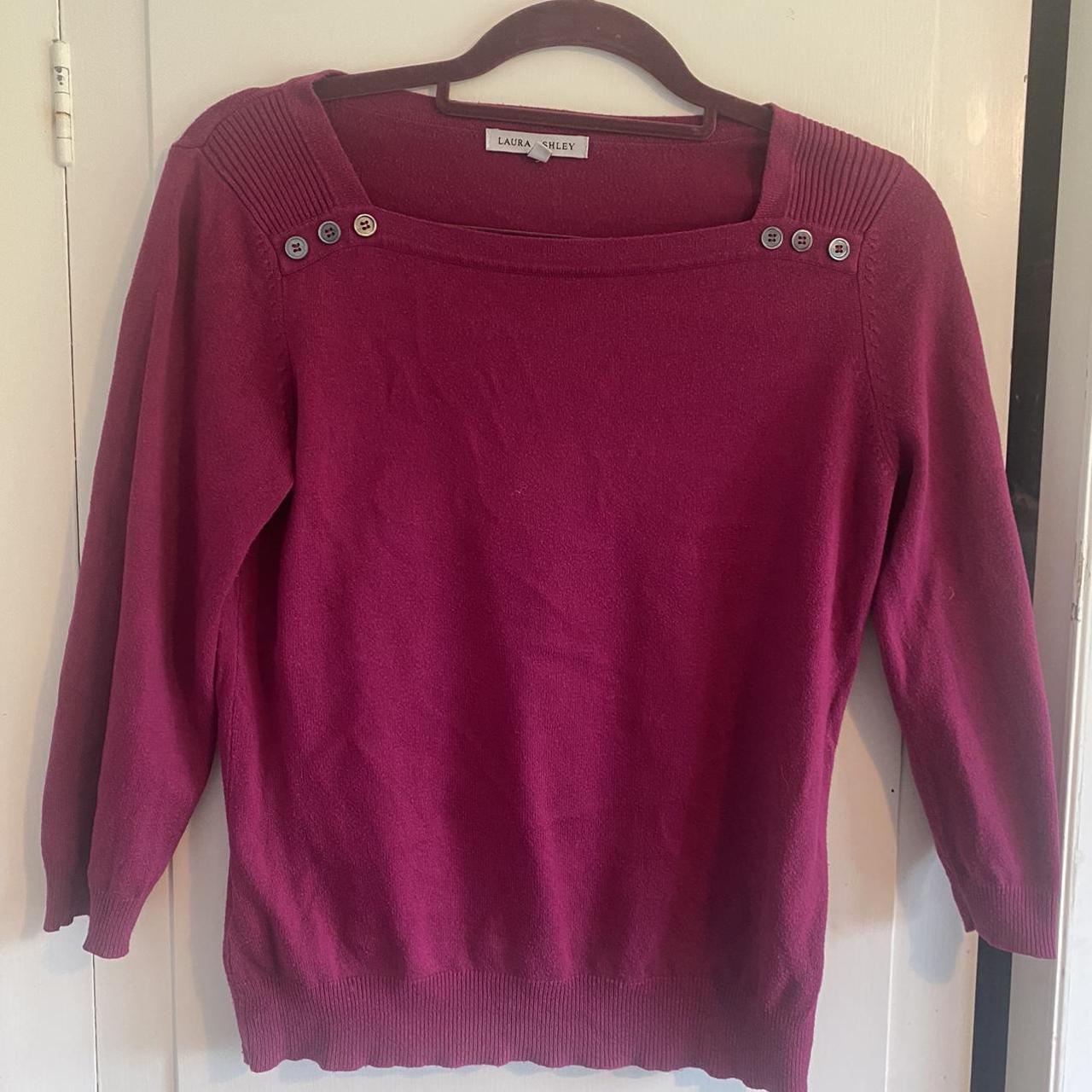 Pink fuchsia Laura Ashley knit jumper with 3/4... - Depop