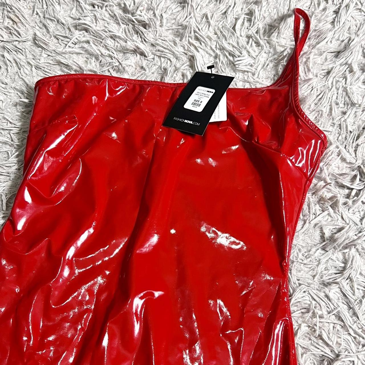 ruby red latex dress never worn! tags still Depop