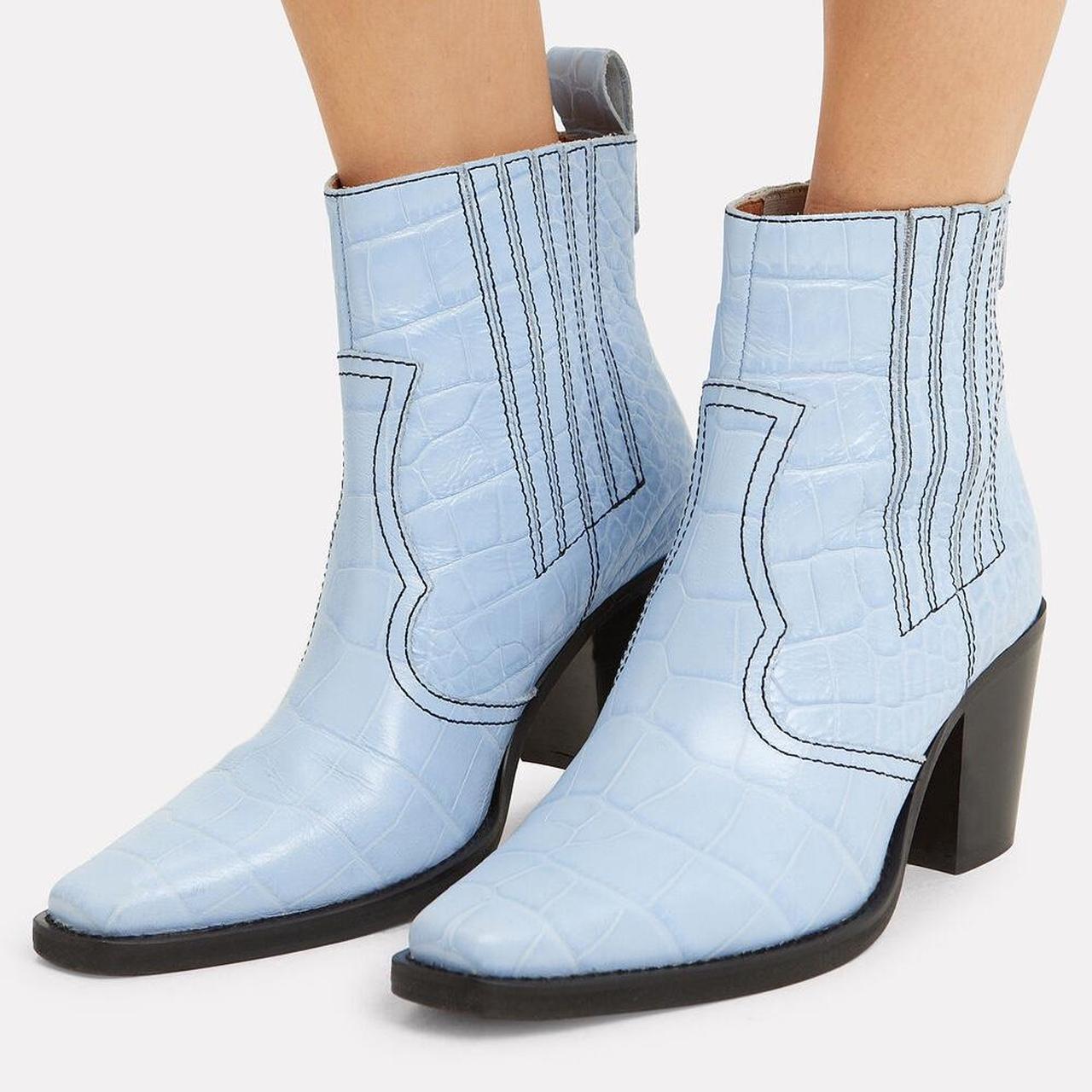 Ganni baby blue western boots Ankle length cowboy