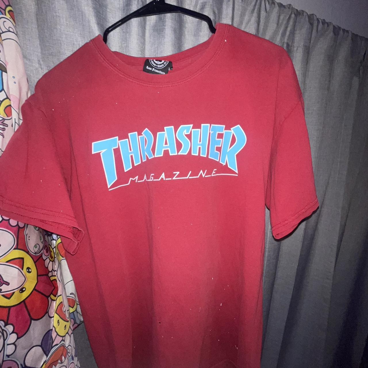 Blue and red thrasher shirt sale