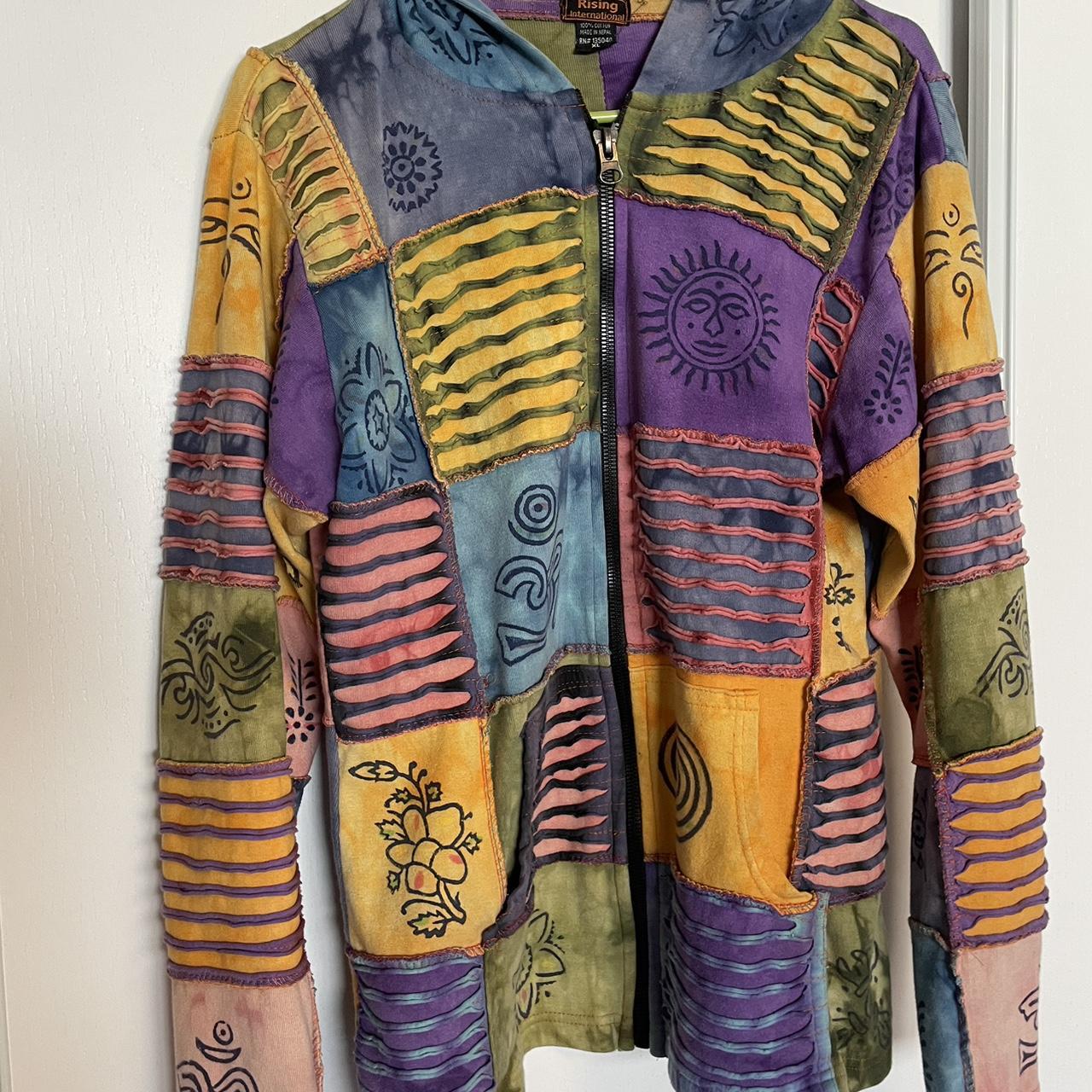Colorful hippie patchwork zip up hoodie - Depop