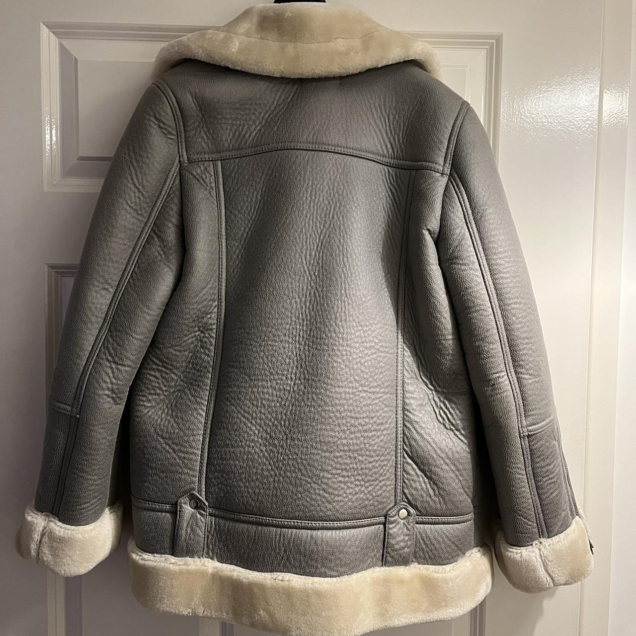 Grey and White Aviator Jacket aviator UK... Depop