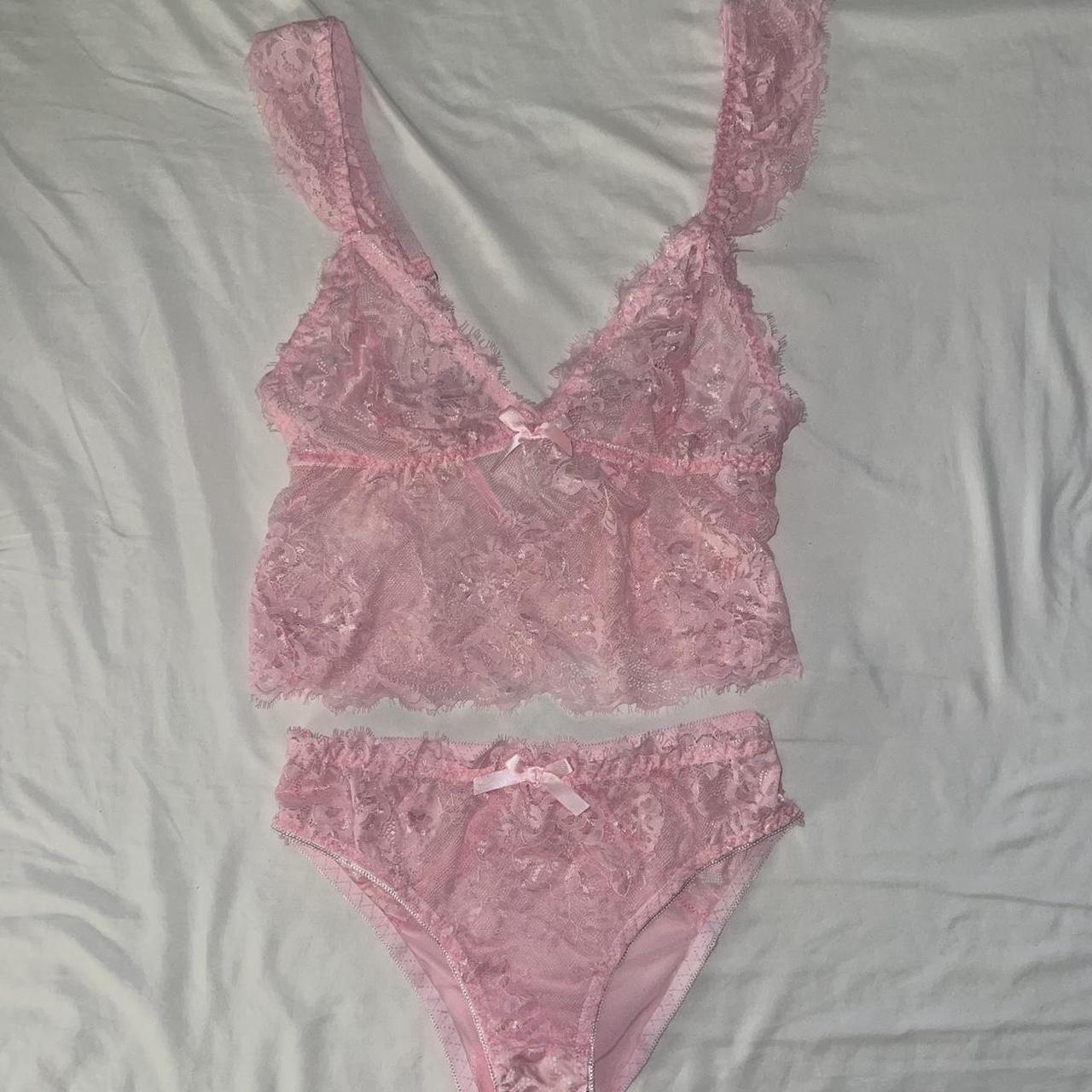 pink lace set lingerie babydoll crop top never worn - Depop