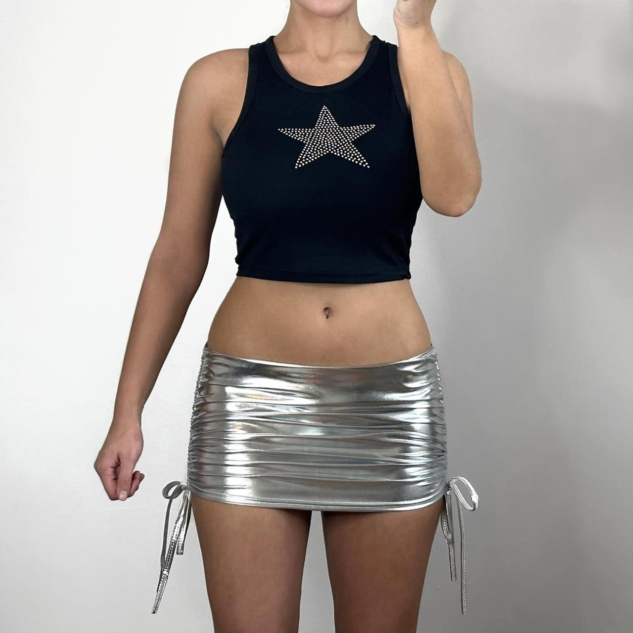 Metallic Silver Skirt Mini Skirt Low Waist Skirt Depop 8826