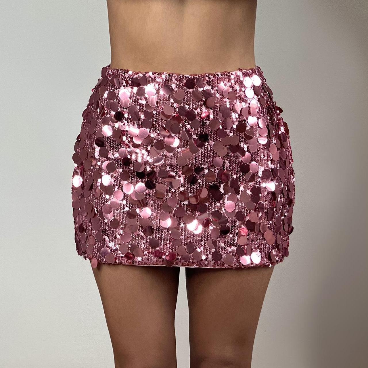 Pink sequin skirt mini skirt metallic skirt glitter