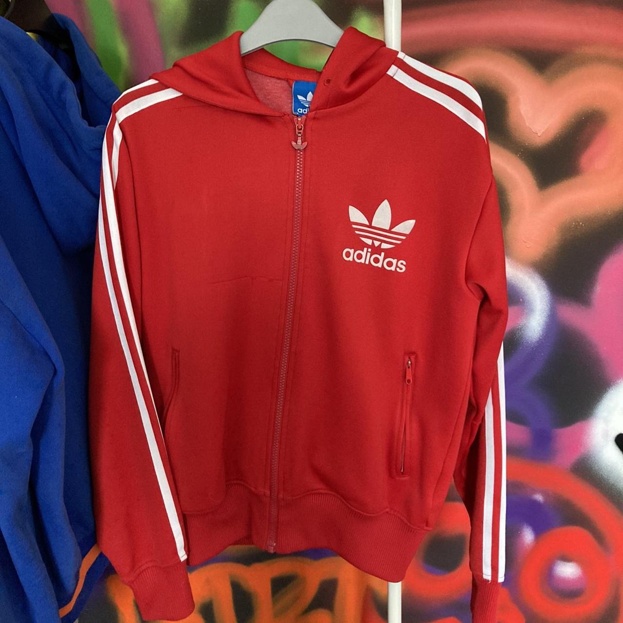 red vintage adidas zip up hoodie so nice great for... - Depop