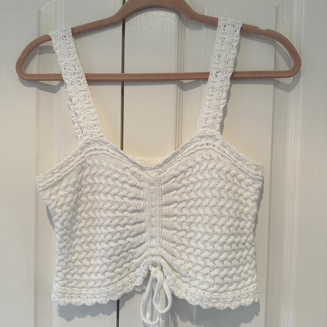 Hollister crochet white crop top - size small - only... - Depop