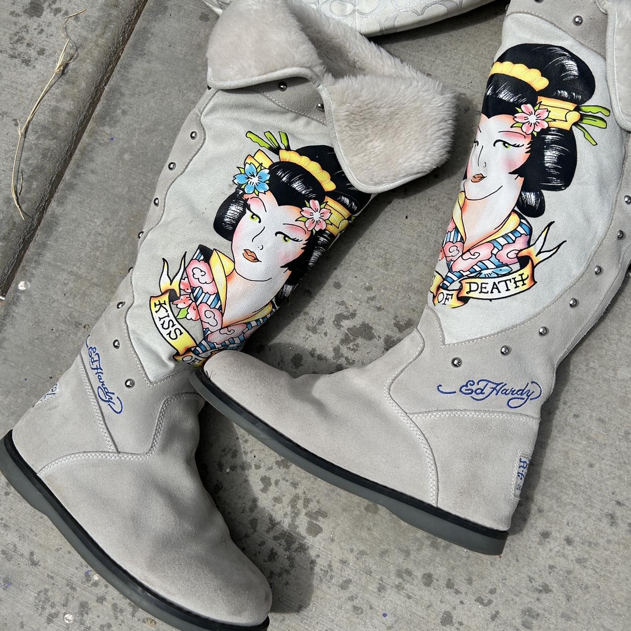 Ed hardy knee high boots online