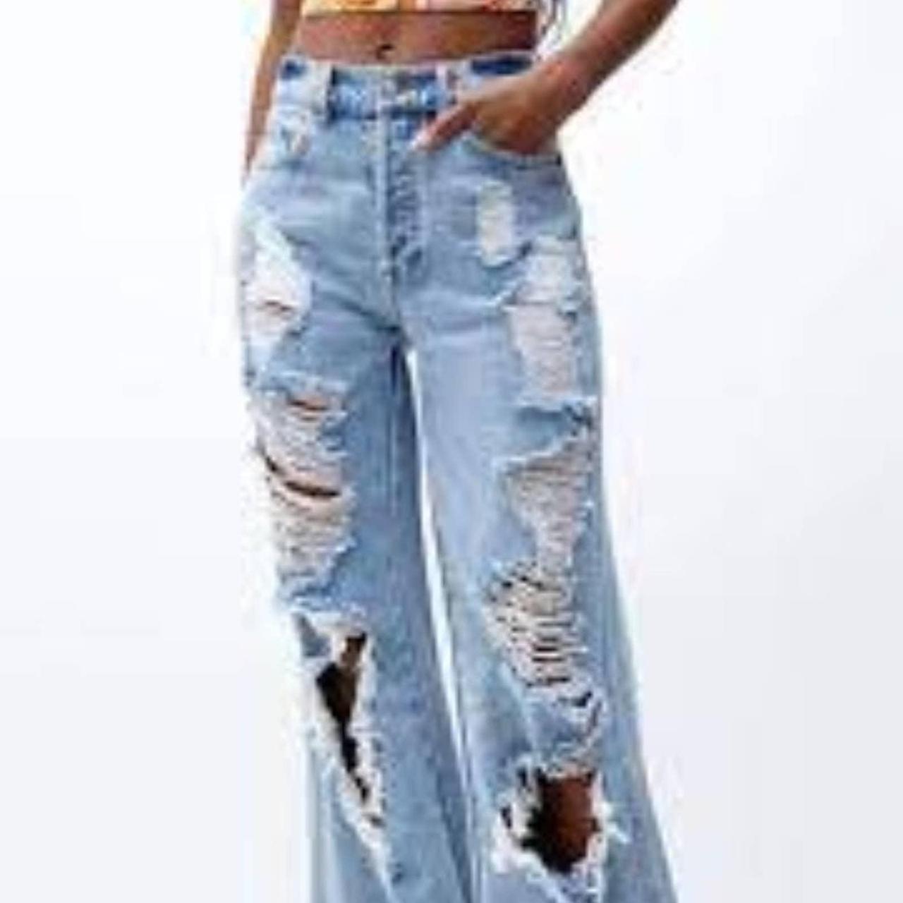 PacSun Light Blue Distressed High Waisted Baggy Jeans