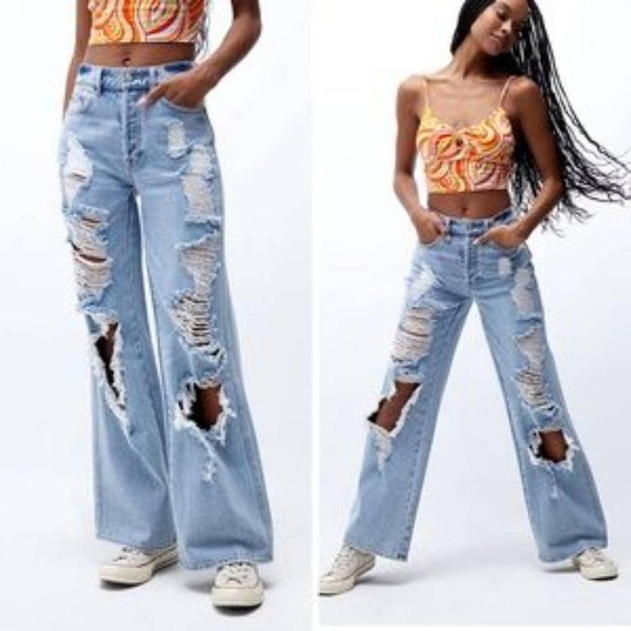 PacSun Light Blue Distressed High Waisted Baggy Jeans