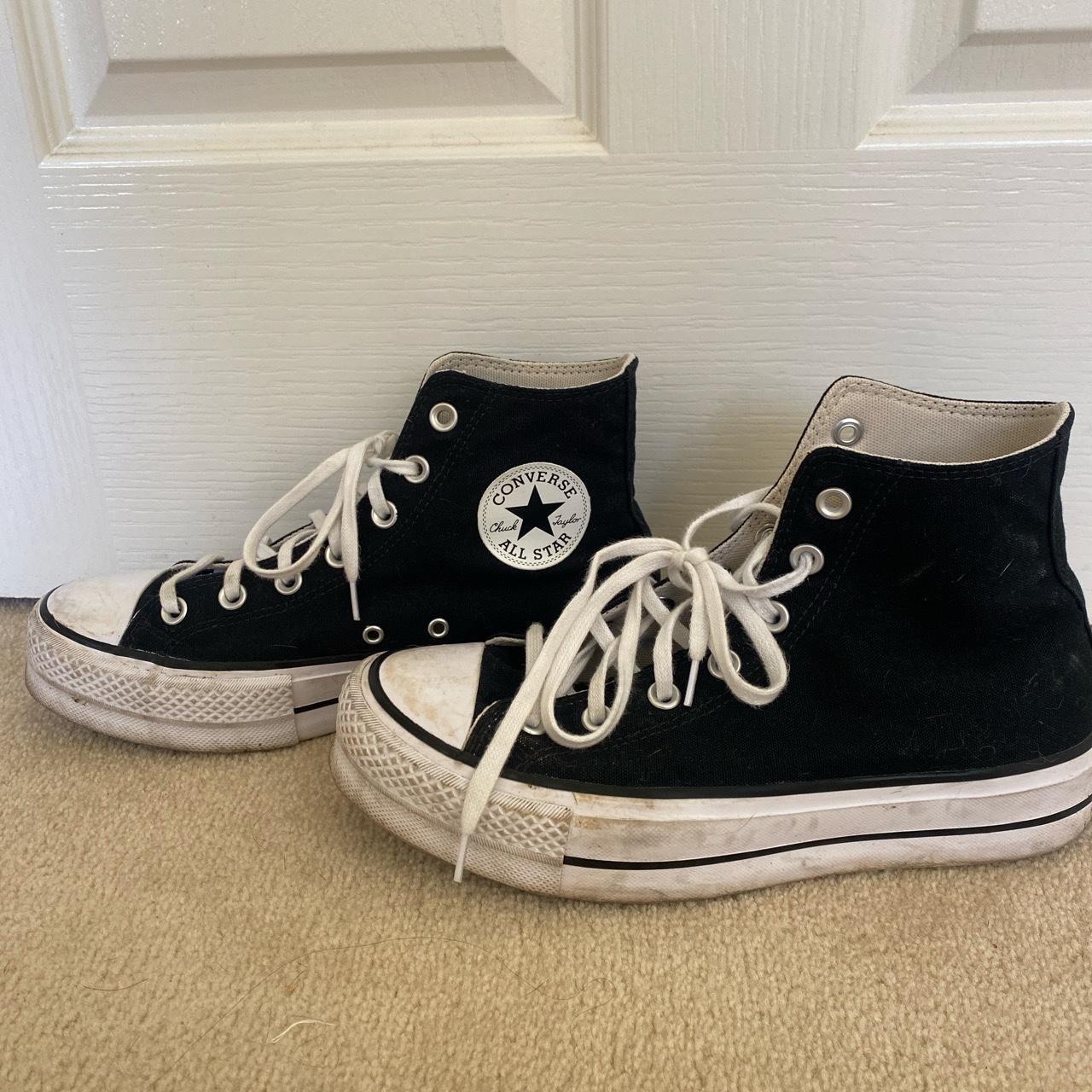 Women’s black converse high tops. US size 8, well... - Depop