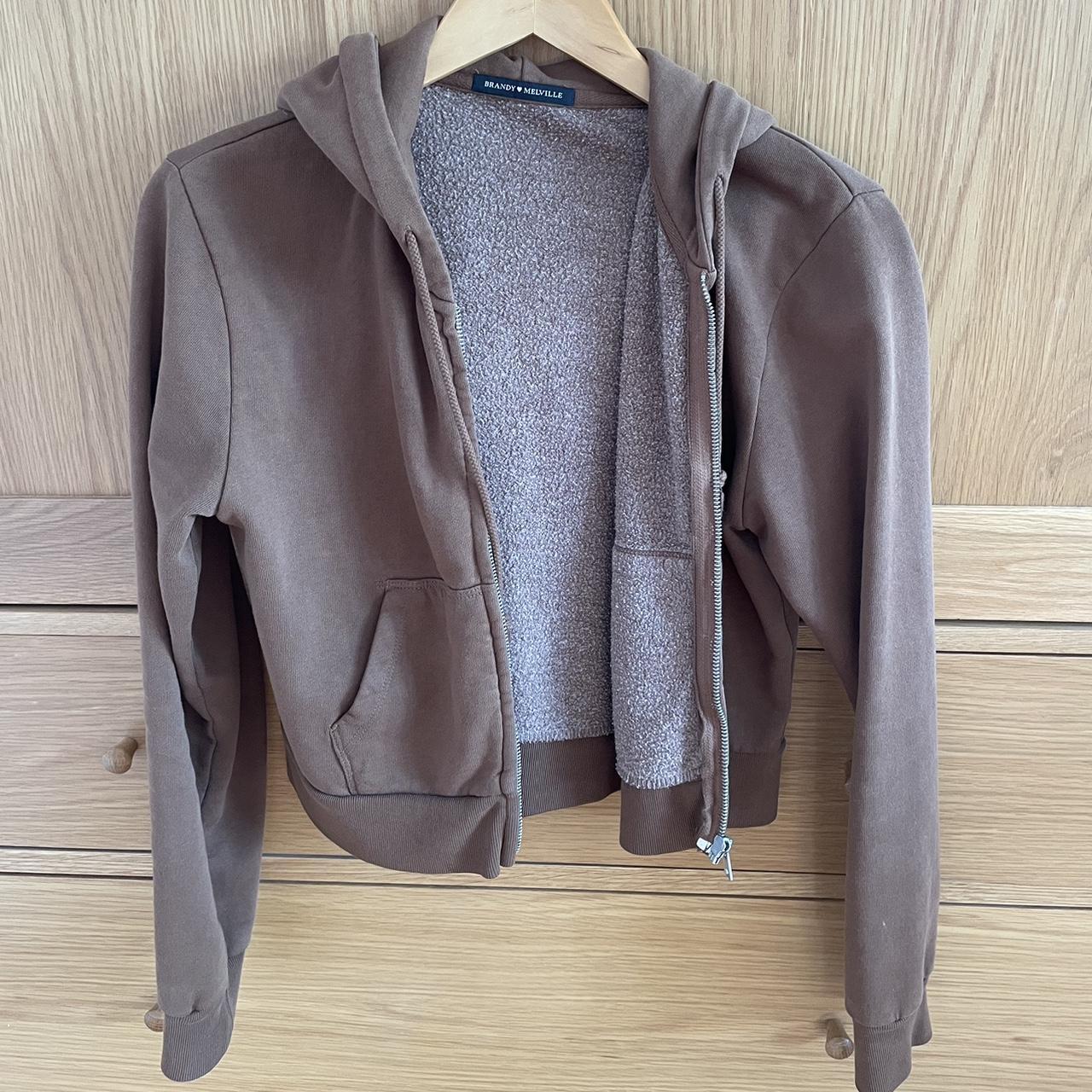 Brandy Melville cropped brown zip up hoodie. In v... Depop