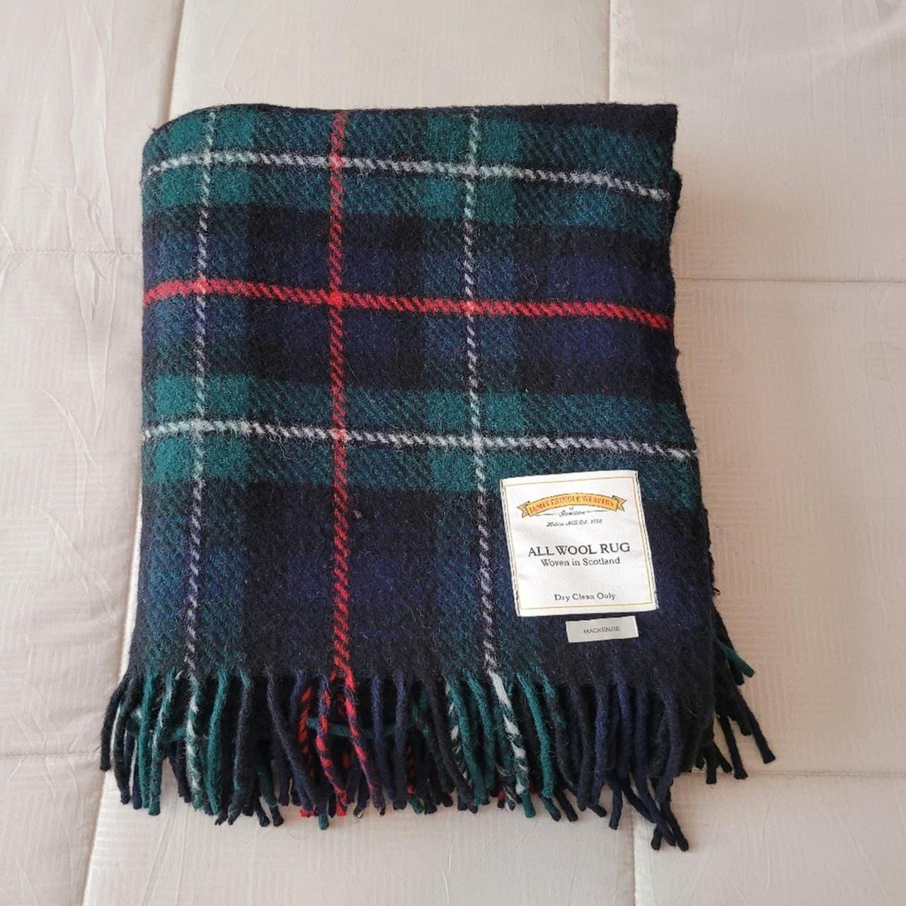 James Pringle Weavers Wool Blue Green Plaid Fringe