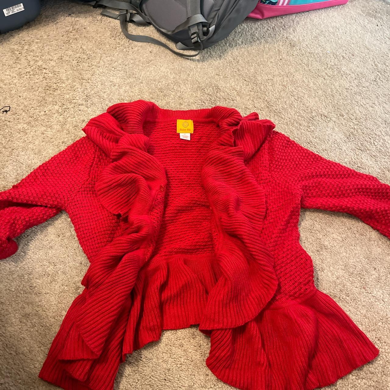 Ruby Rd. Women's Red Cardigan Depop