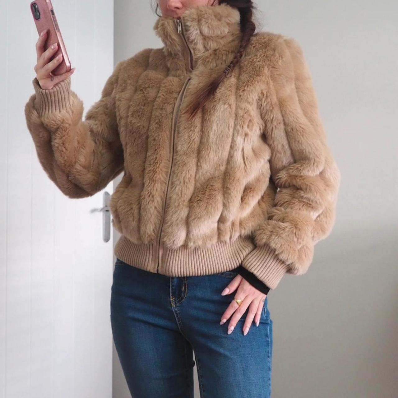 00s faux fur zip up bomber jacket Old Topshop Fur