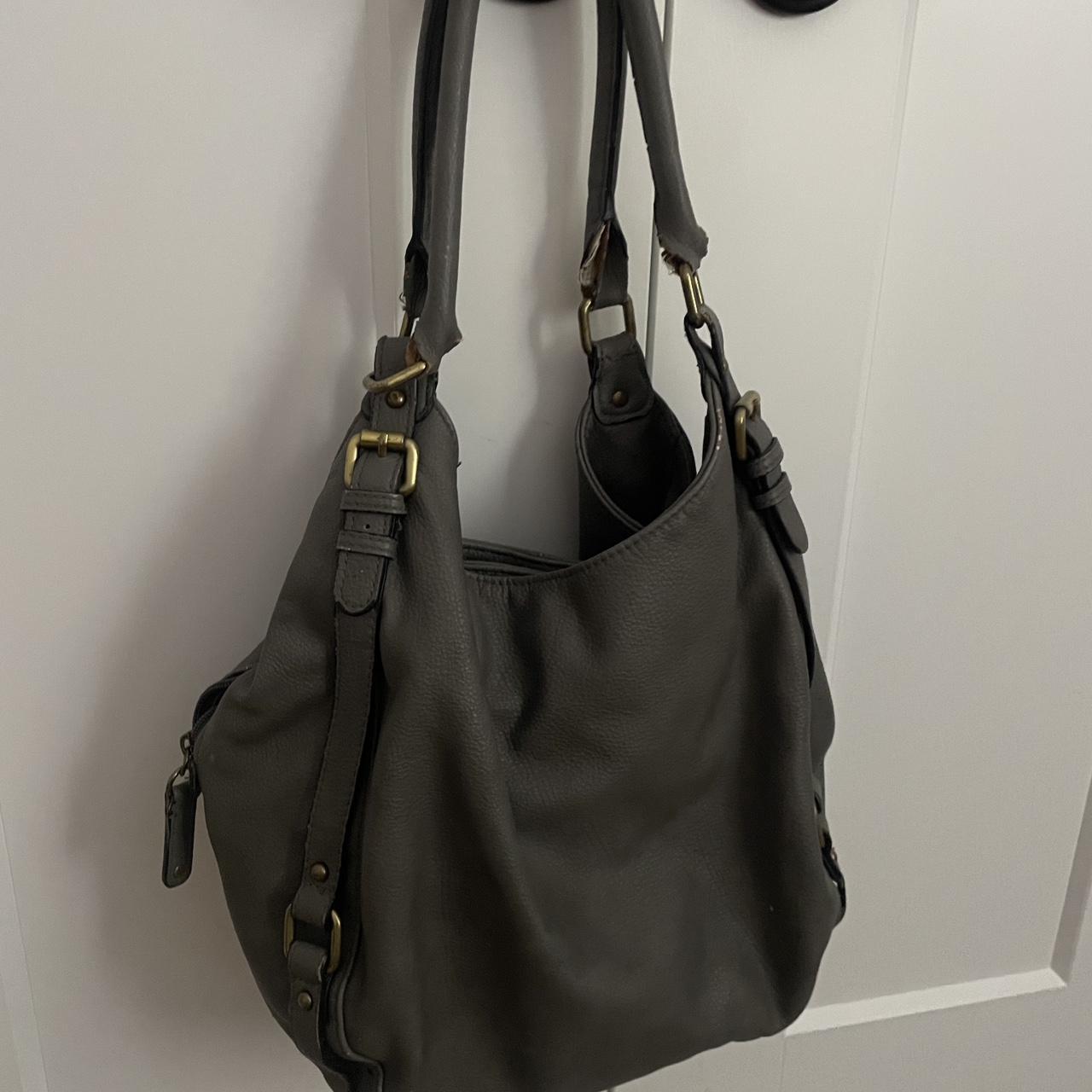 Gray Leather Like Material Bag This Merona bag has... - Depop