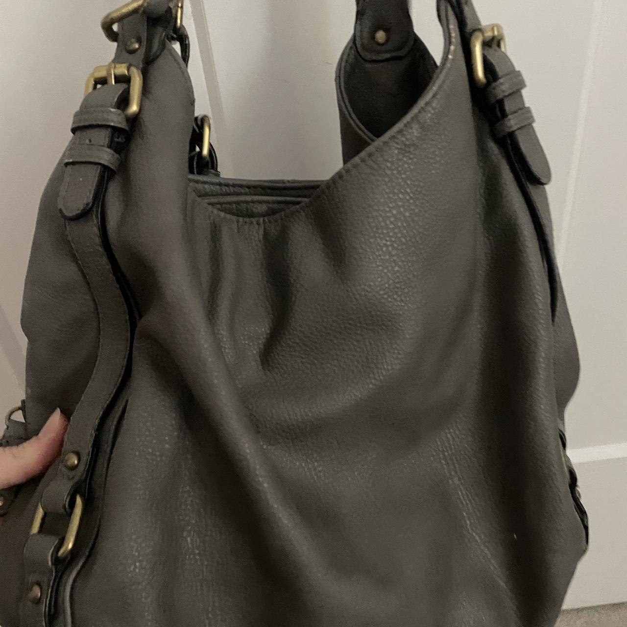 Gray Leather Like Material Bag This Merona bag has... - Depop