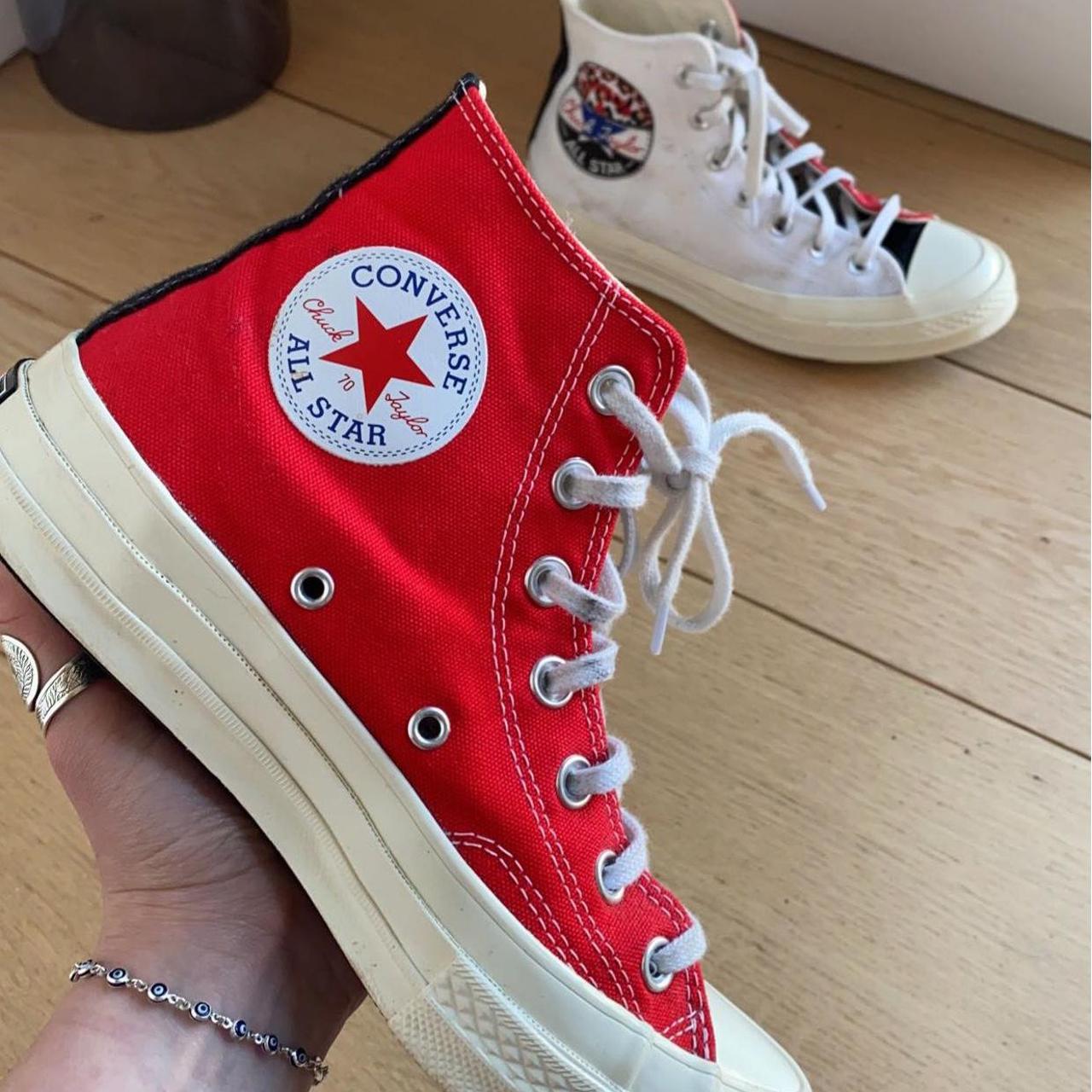 Converse Women's Red and White Trainers | Depop