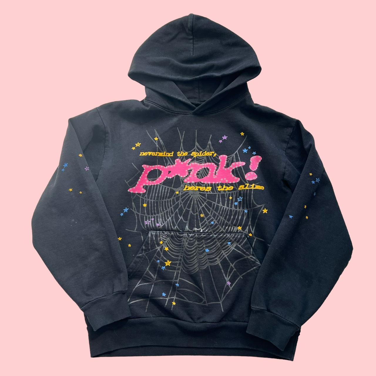 Spider Worldwide Men's Black and Pink Hoodie Depop