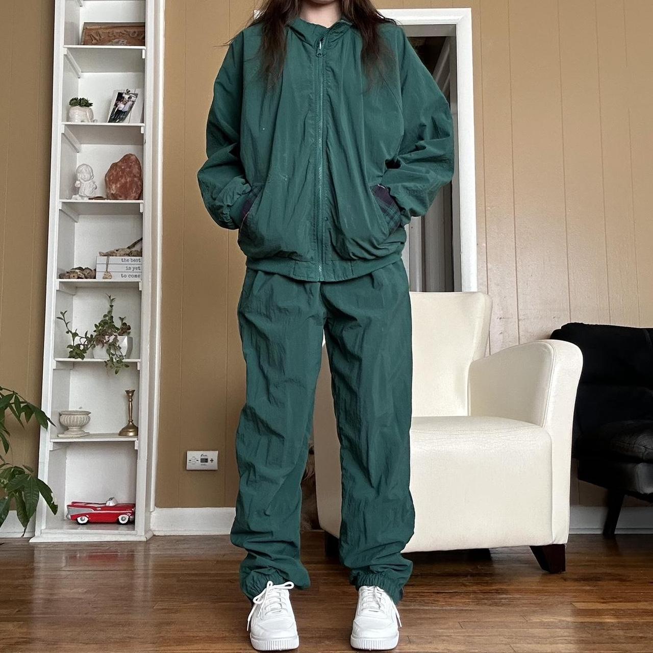 Vintage track suit forest green shell | plaid lining... - Depop