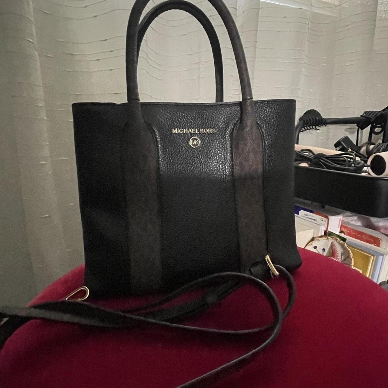 Michael Kors Black And Brown Bag MK black/brown logo pebbles leather tote with... - Depop
