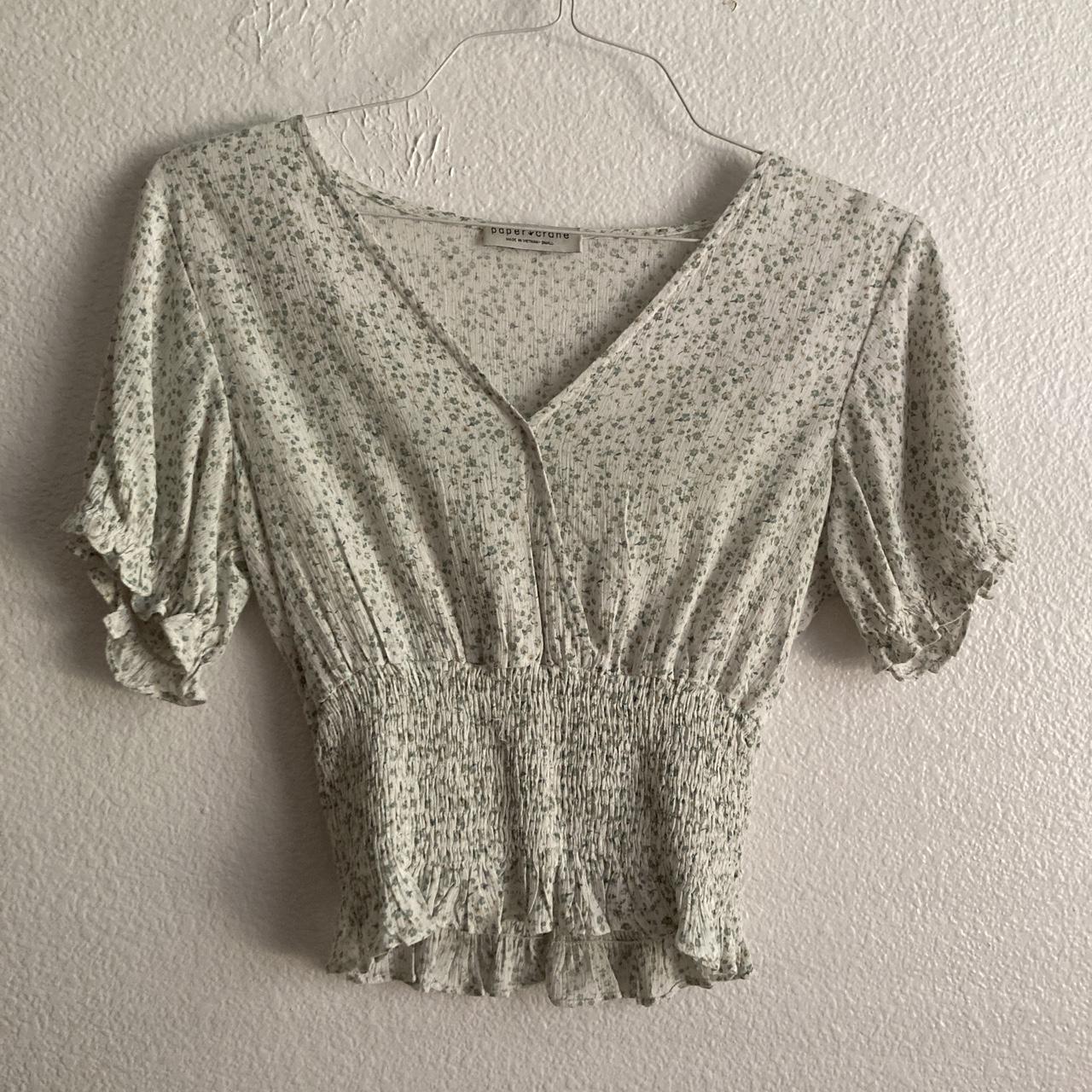 Brandy Melville Women's Green and White Blouse | Depop