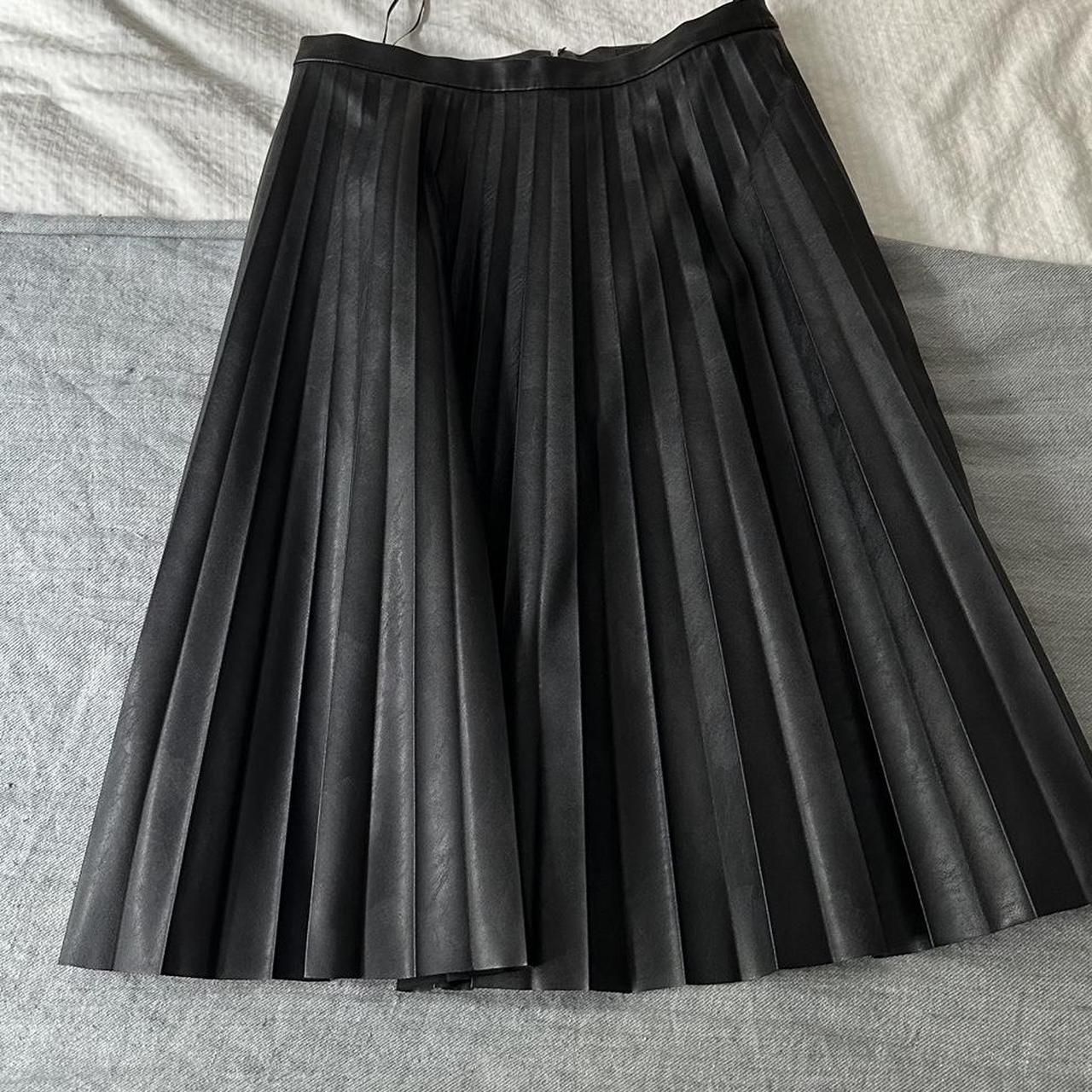 J.Crew Faux leather Black pleated midi skirt, size... Depop