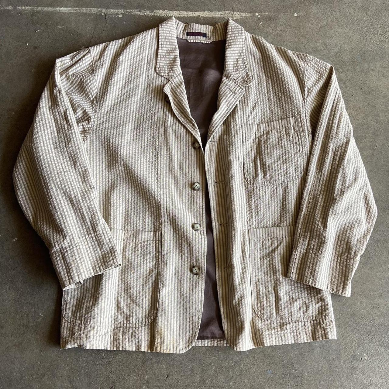 Vintage striped Chore jacket Chest: 21.5 Length:... - Depop