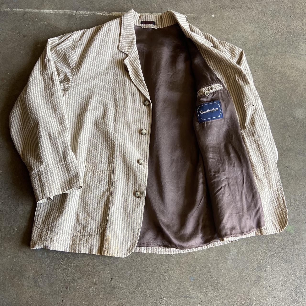 Vintage striped Chore jacket Chest: 21.5 Length:... - Depop