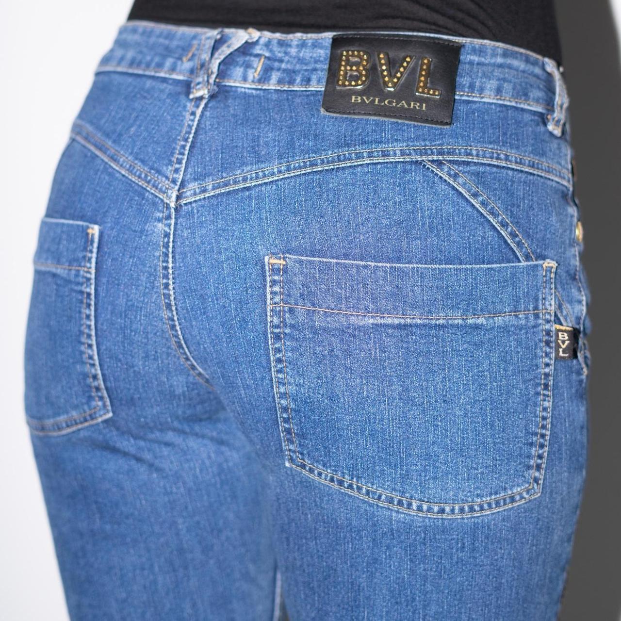 Bvlgari designer jeans with leather applications and