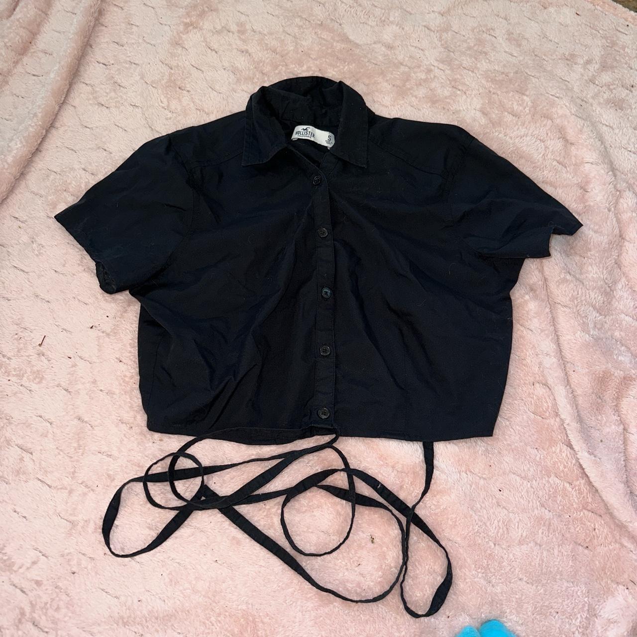 hollister black button up crop top with wrap at the... - Depop