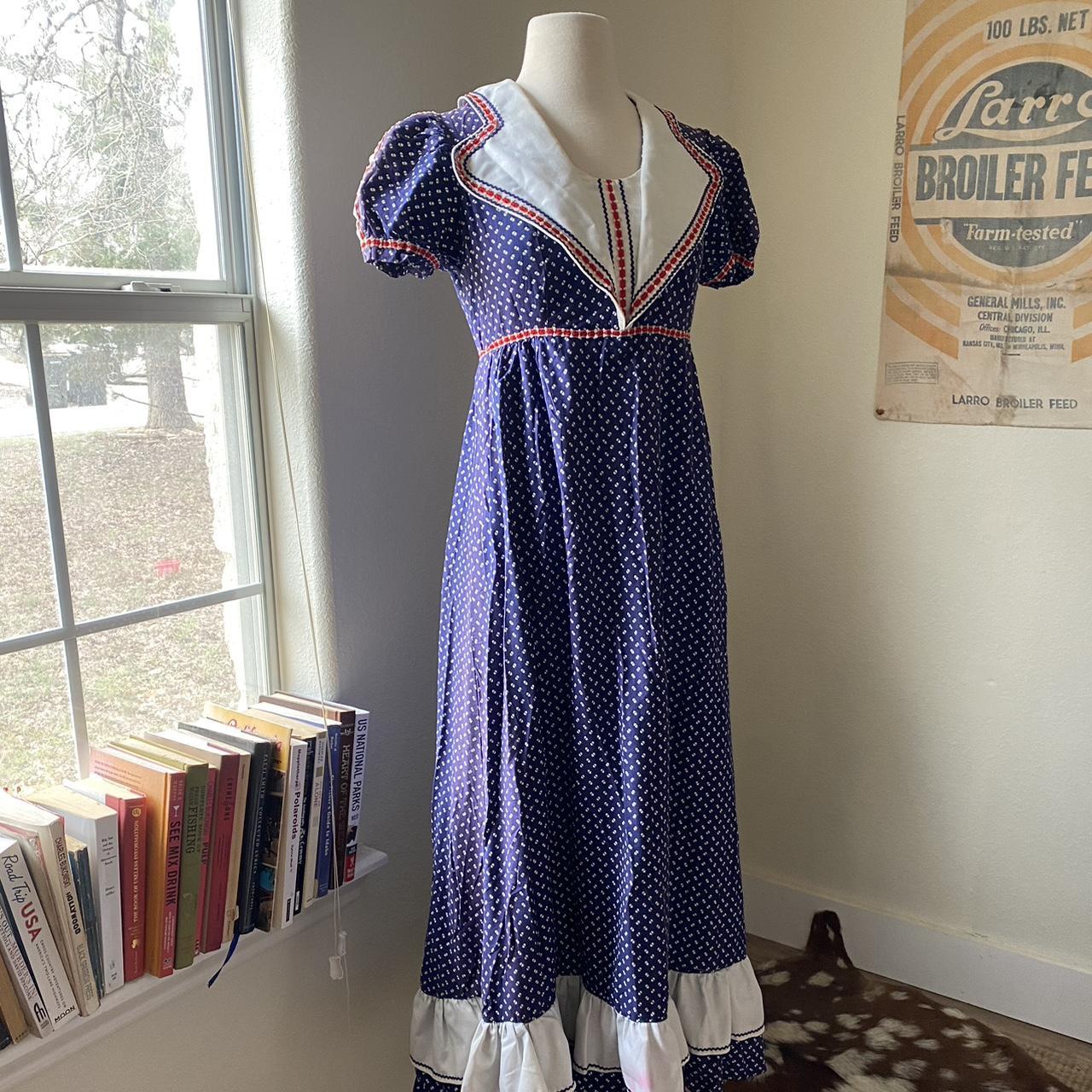 Gunne Sax Blue and Red Dress | Depop