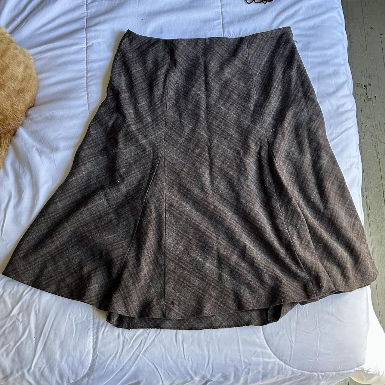 vintage black plaid midi skirt size 10 small tear... - Depop