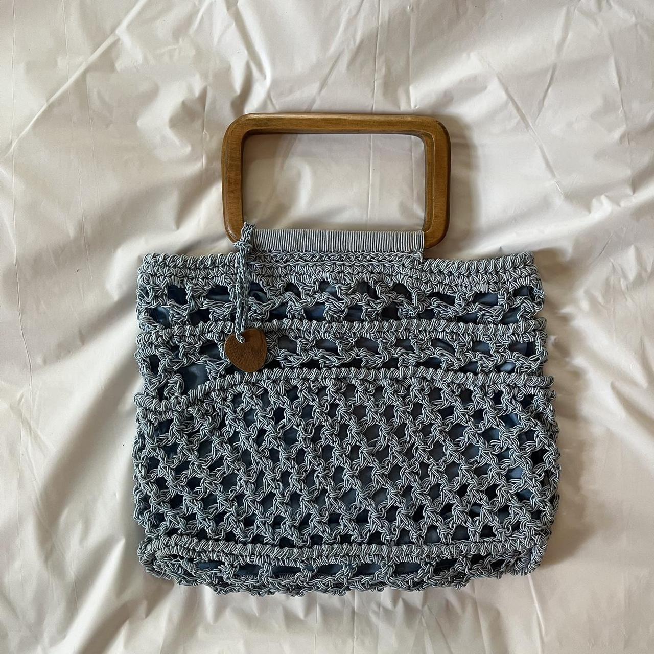 Blue Crochet Handbag, Wooden Handles, Holiday Bag – JcCraft