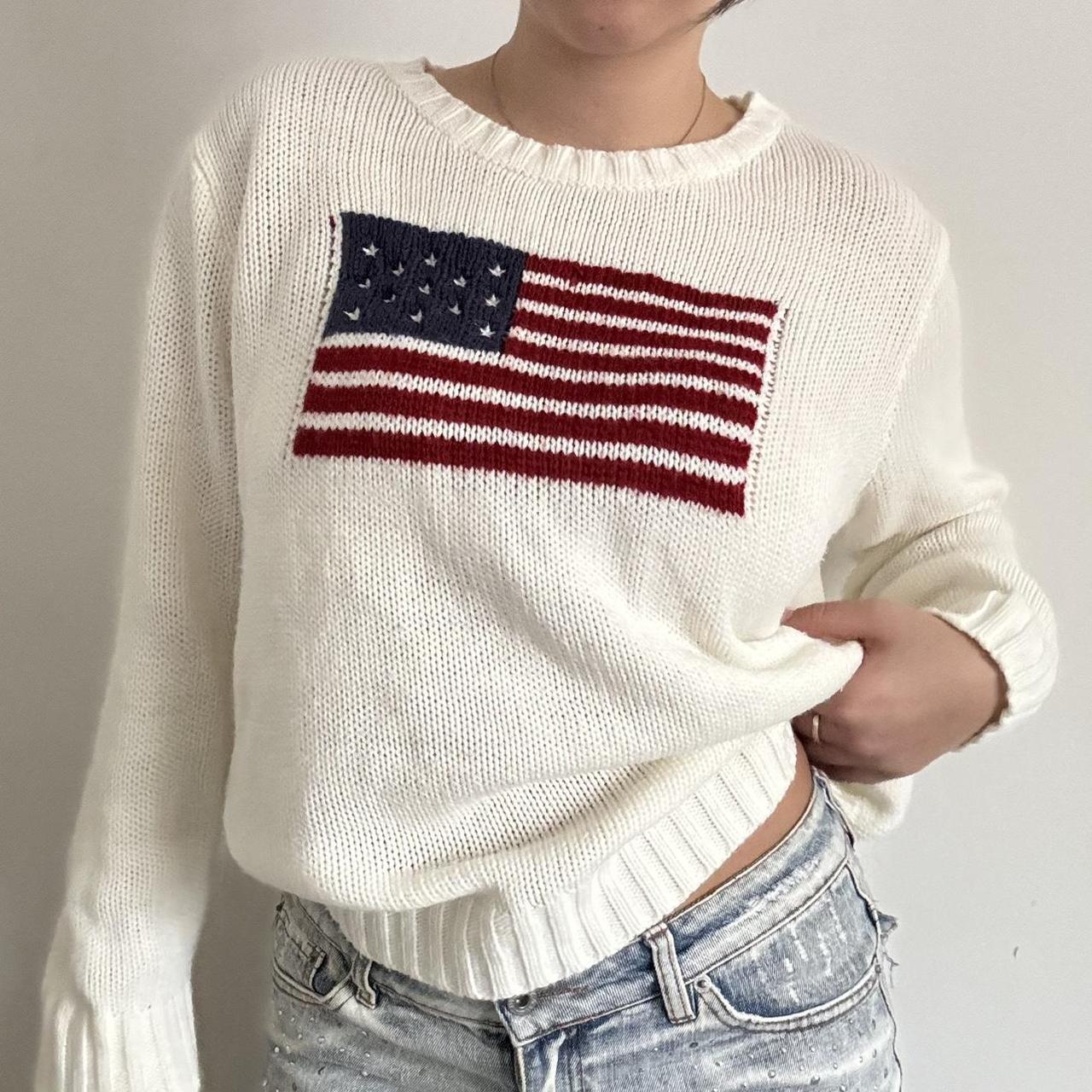usa flag jumper White American flag jumper... Depop