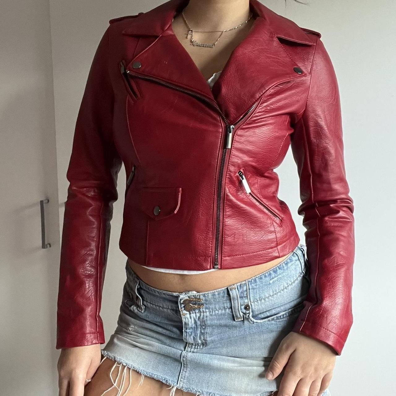 Red leather jacket Vintage 2000s red leather biker