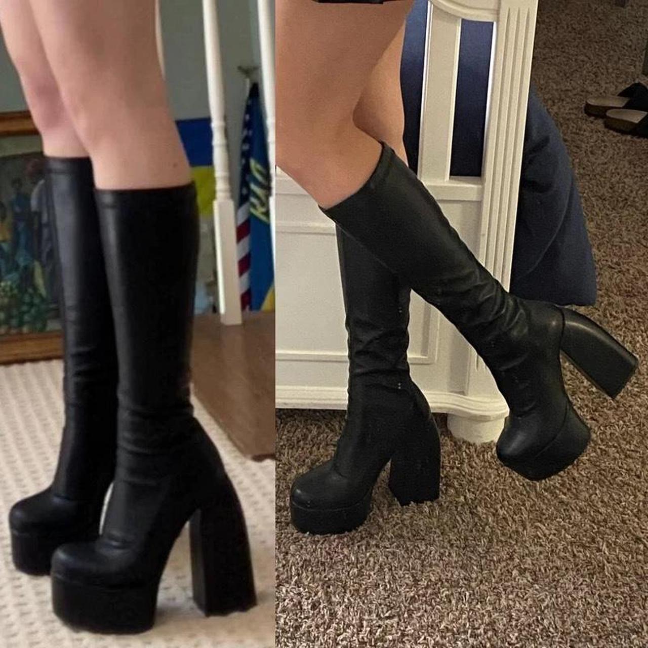 Size 9 Heeled Platform Boots Black Never worn, too... - Depop