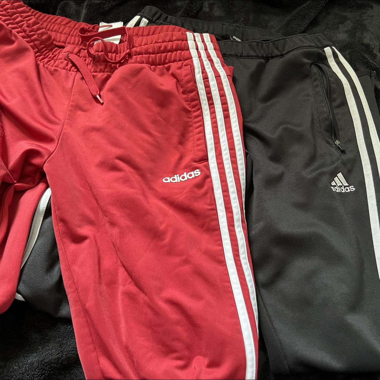 2 adidas joggers. red fits s/m & black fits xs/s!... - Depop