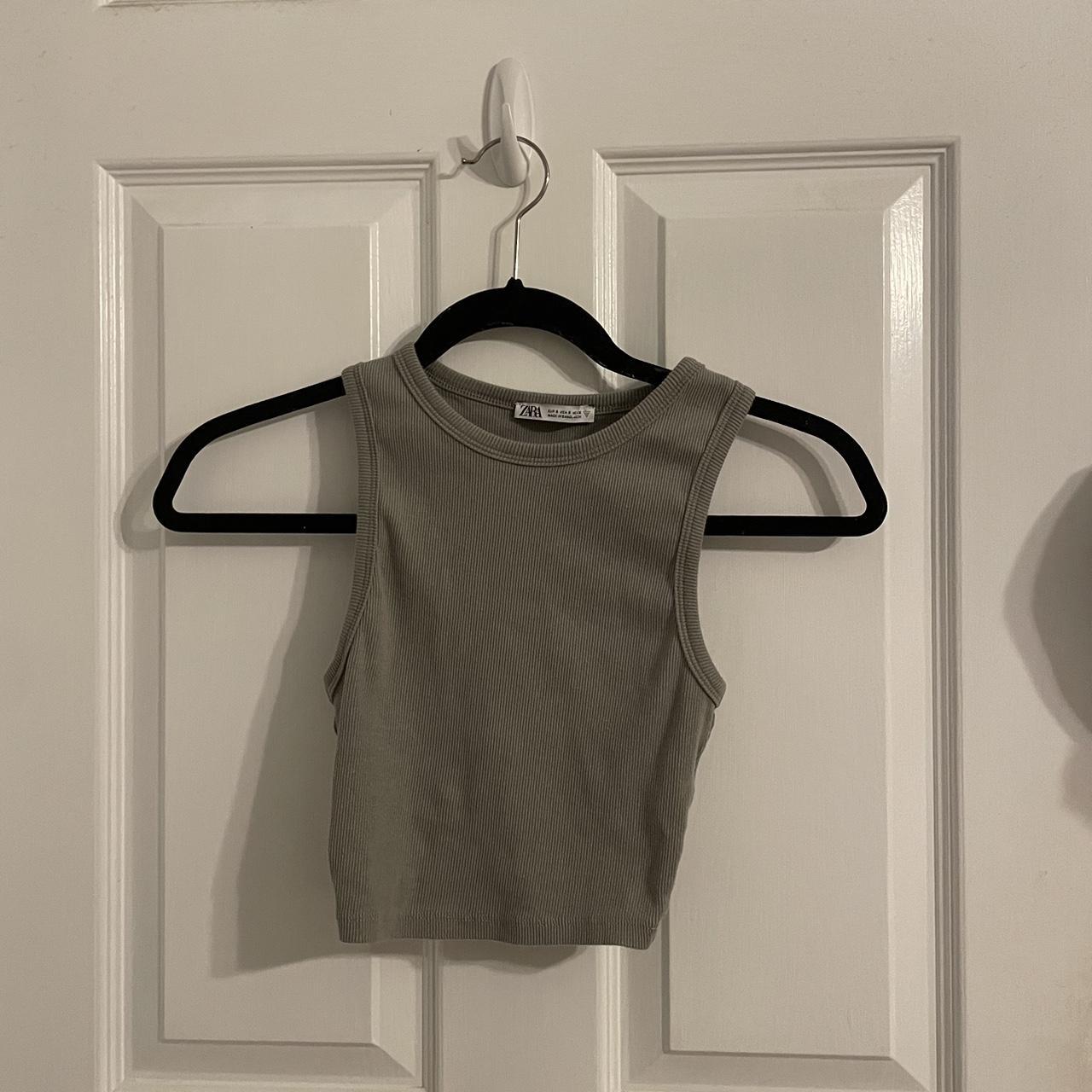 Zara high neck sage green tank top -great basic!... - Depop