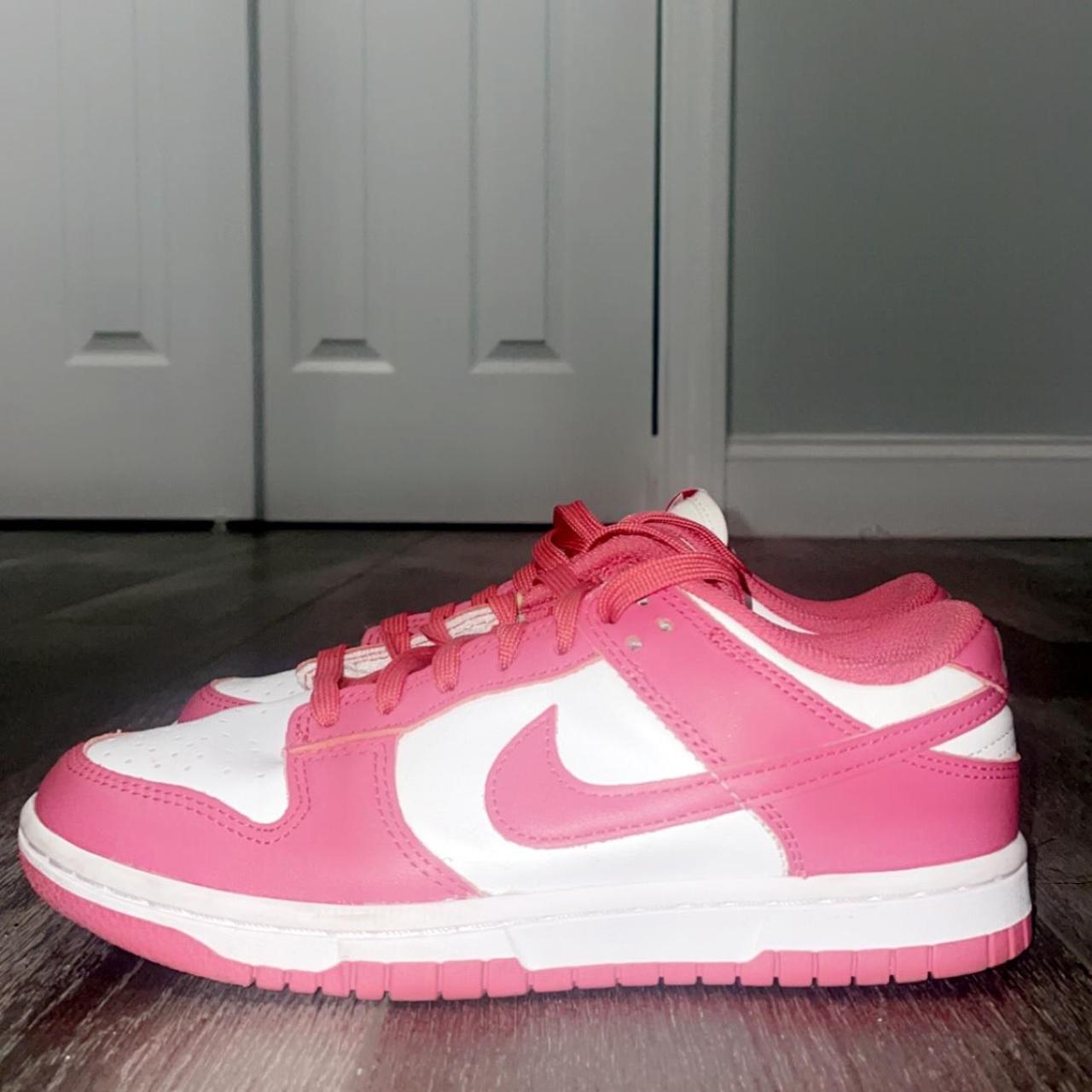 pink and white nike shoes for women