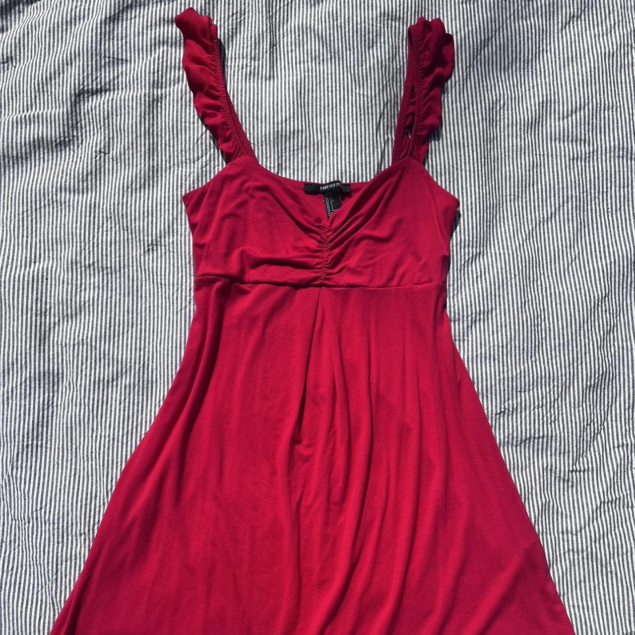 Red dress, long, full length, flowy, comfy, Forever - Depop