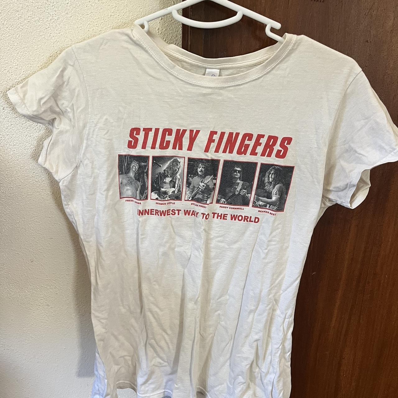 Sticky fingers band tee Size L would fit woman’s... Depop