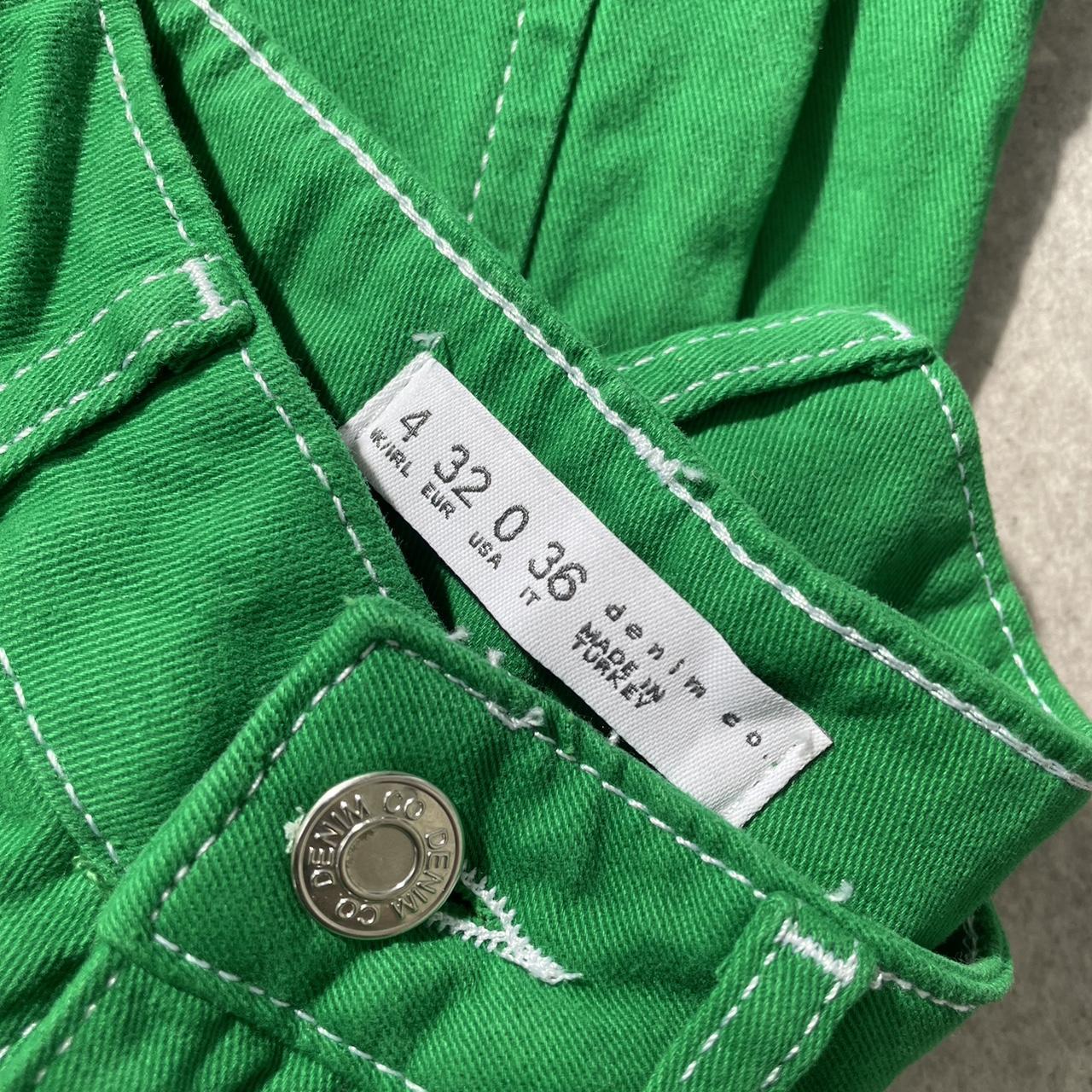 Primark bright green cargo pants with contrast white... - Depop