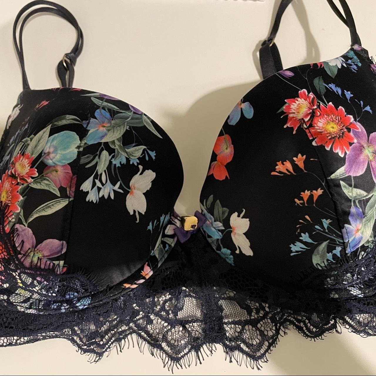 NAVY BLUE FLORAL FULL CUP BRA LIPSY LONDON SIZE 32DD... - Depop