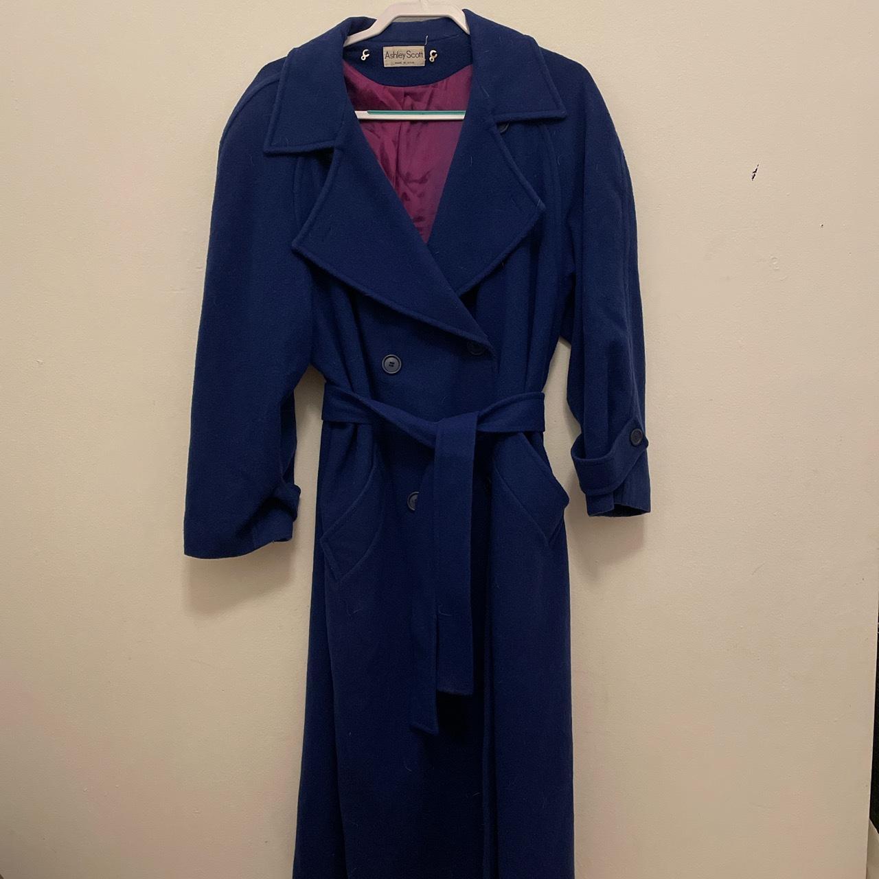 Blue wool trench coat - Depop