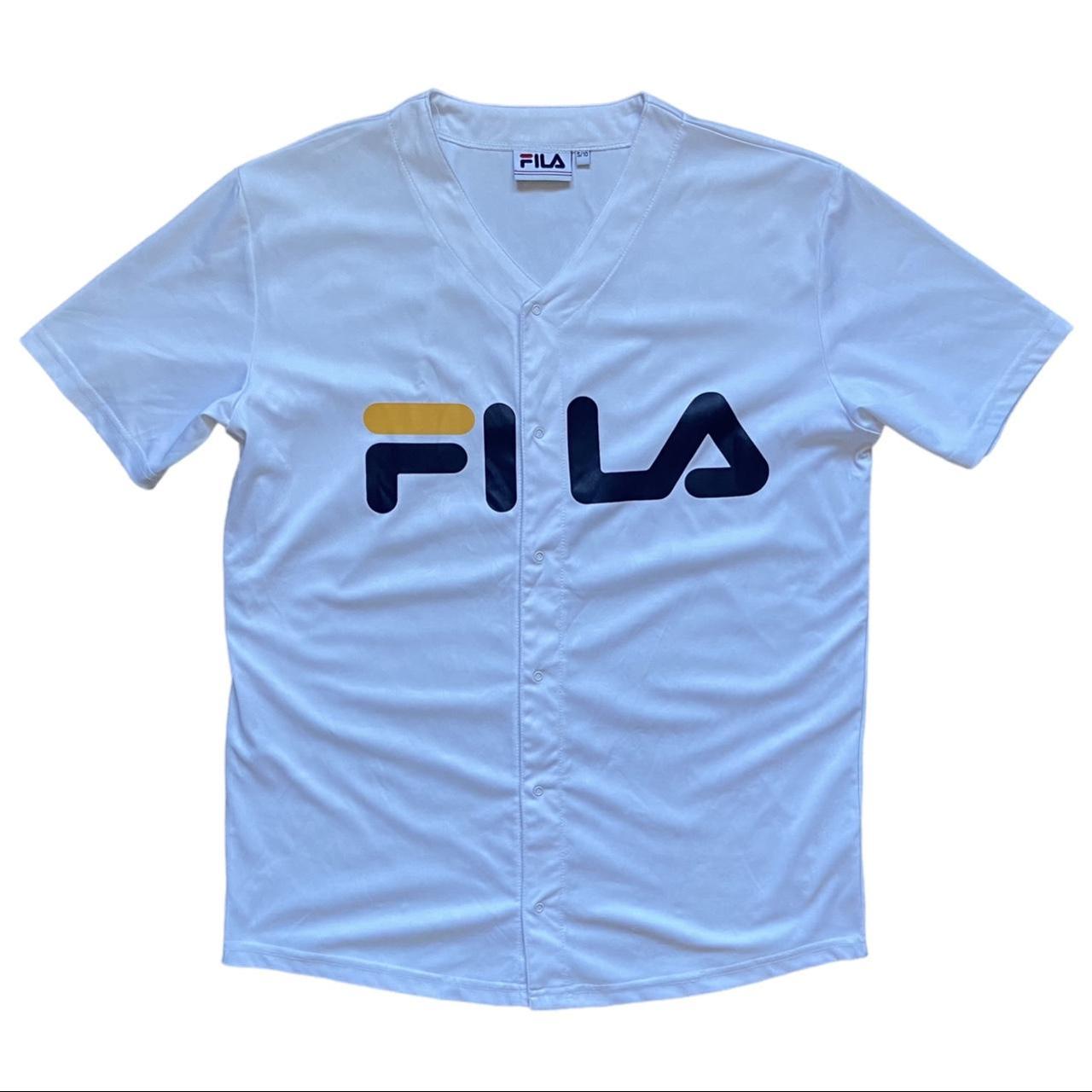 Vintage FILA White Baseball Jersey Size Small Size:... - Depop