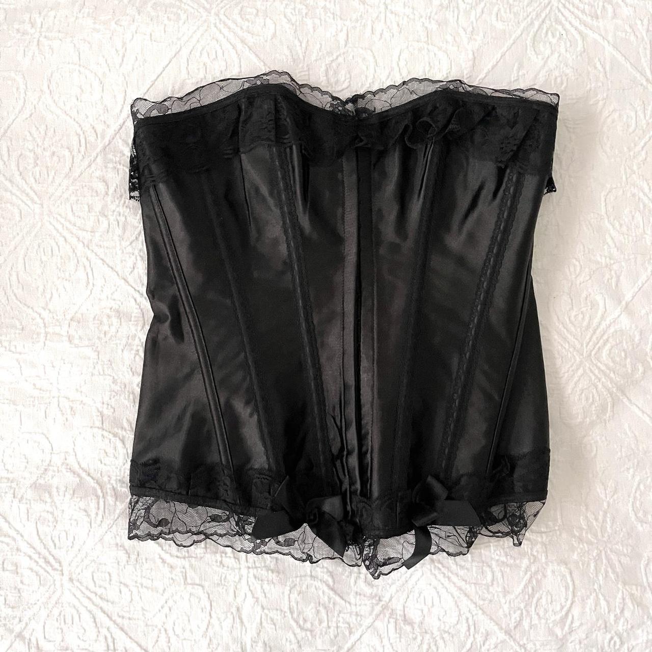 black satin lace boned corset size M Pick up... - Depop