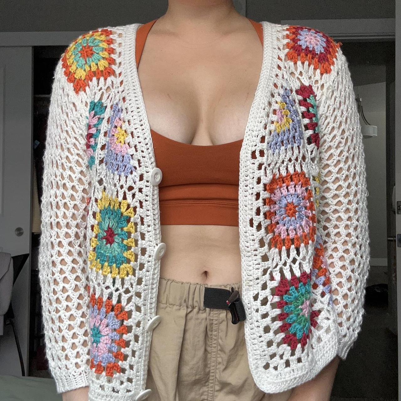 cotton emporium white multicolor knit granny square